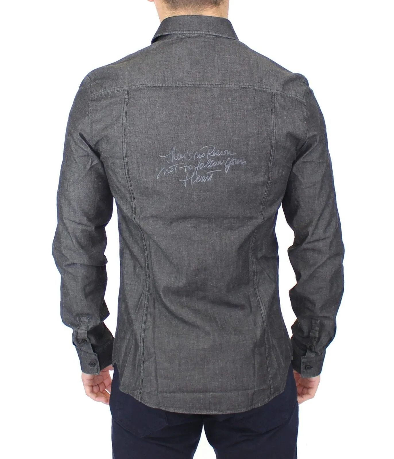 Elegant Gray Stretch Denim Casual Shirt sold by Louxly product image thumbnail 3