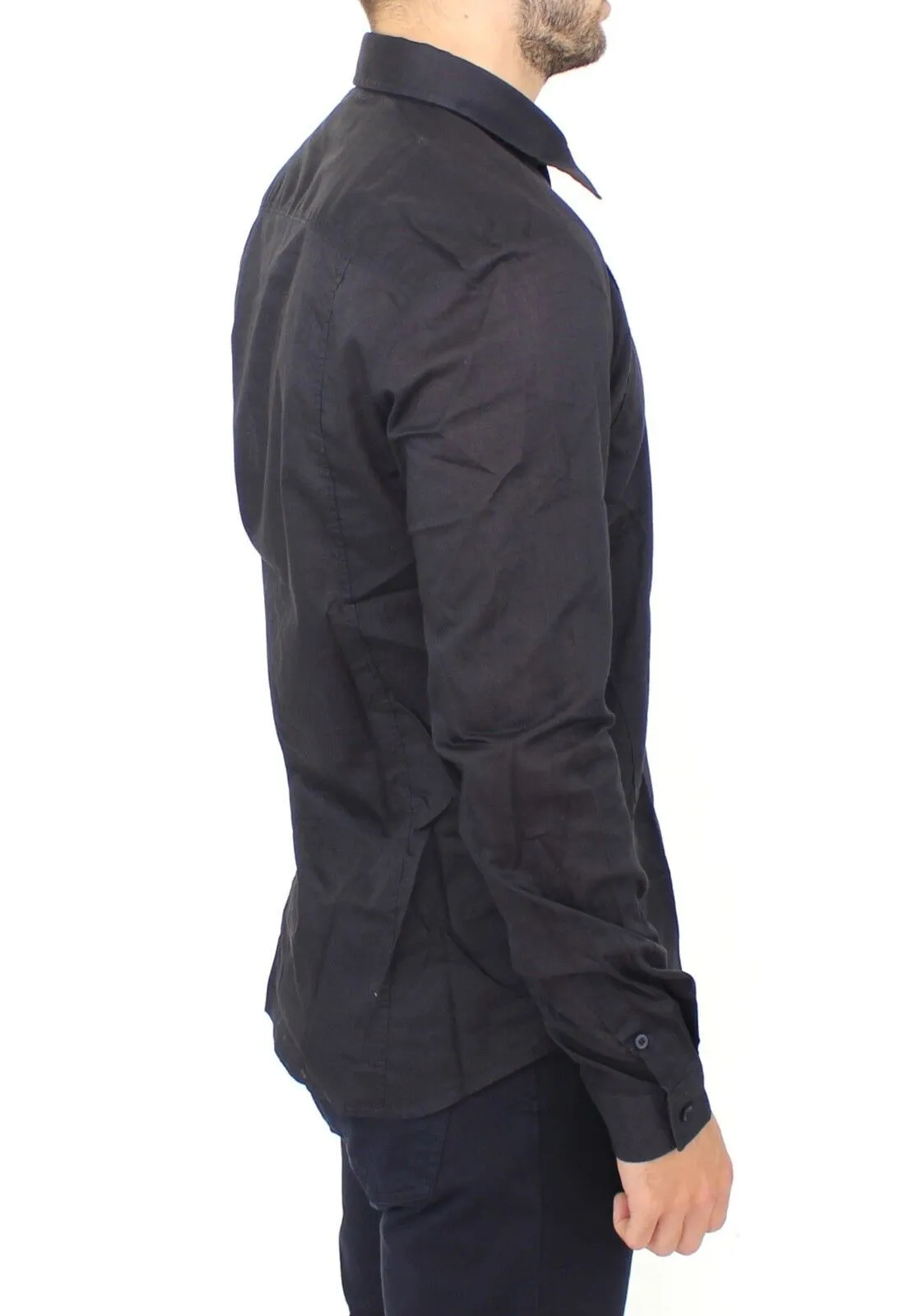 Elegant Blue Cotton Slim Casual Shirt sold by Louxly product image thumbnail 4