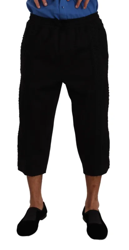Elegant Black Cotton Blend Cropped Pants sold by Louxly
