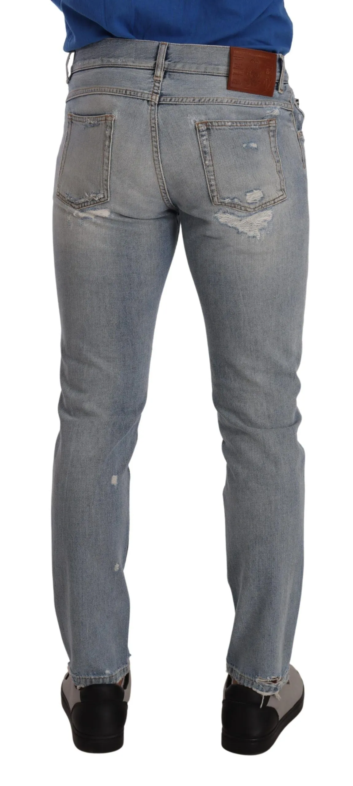 Elegant Light Blue Straight Denim Jeans sold by Louxly product image thumbnail 3