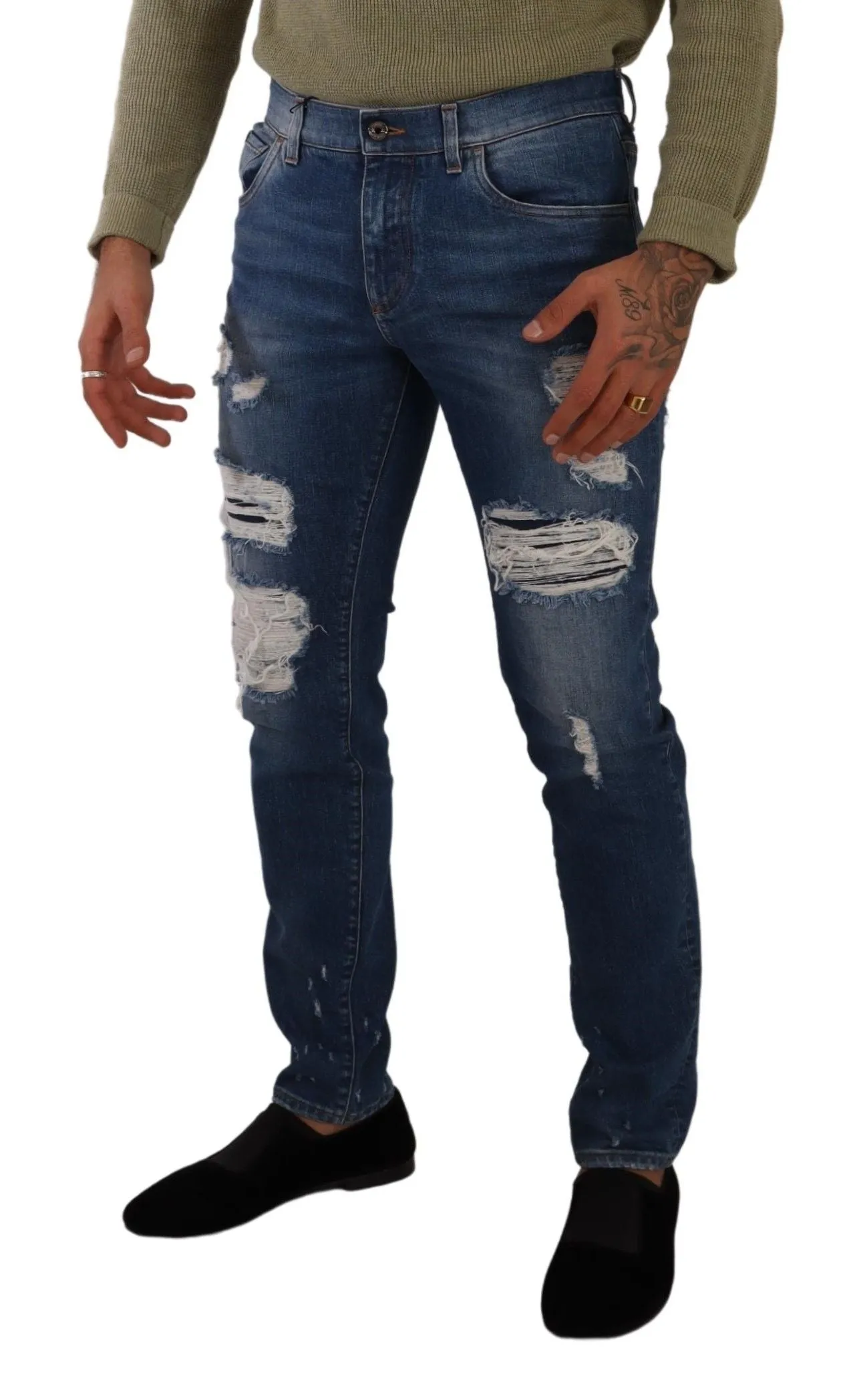 Elegant Distressed Slim Fit Denim Jeans sold by Louxly product image thumbnail 4