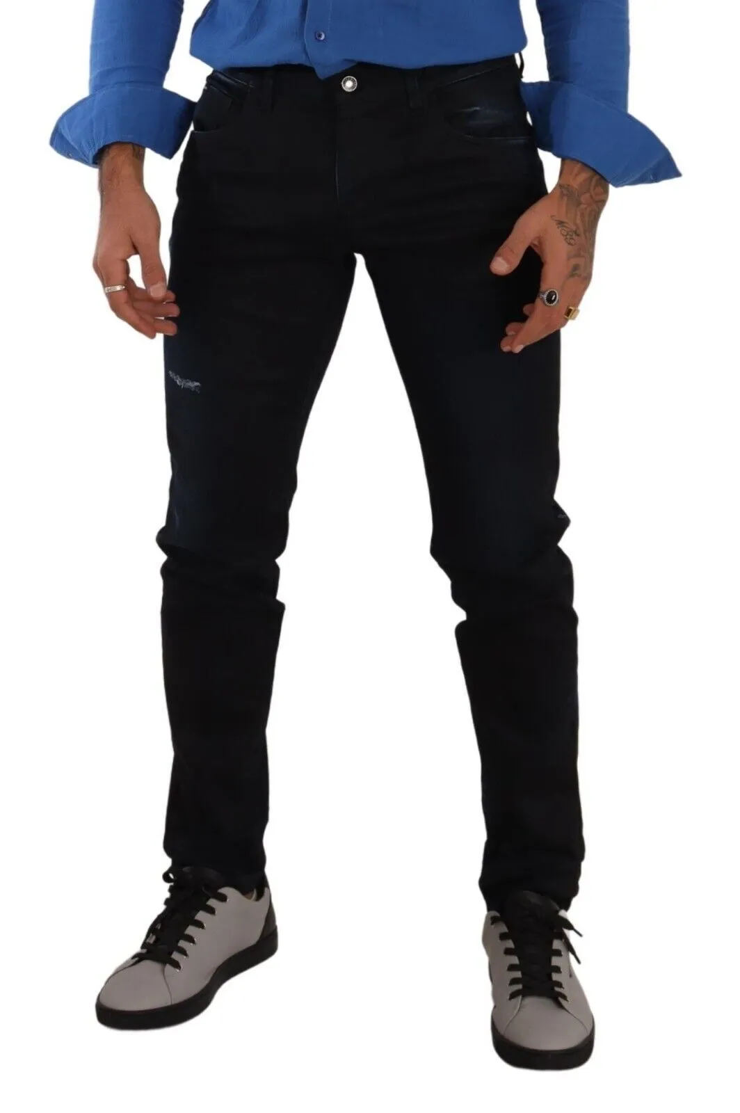Elegant Slim Fit Dark Blue Denim Jeans sold by Louxly product image thumbnail 4
