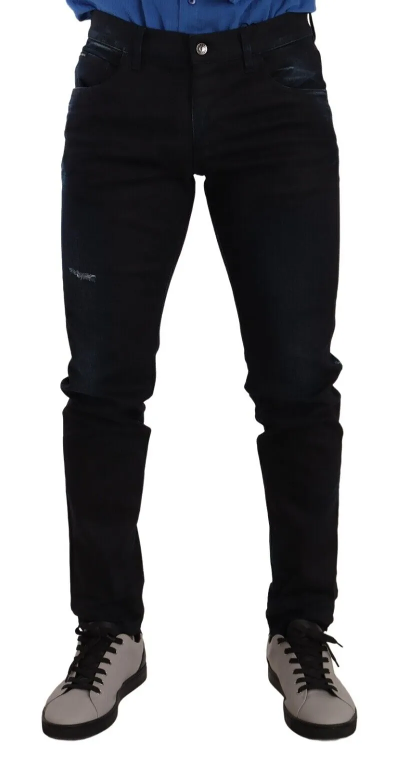 Elegant Slim Fit Dark Blue Denim Jeans sold by Louxly