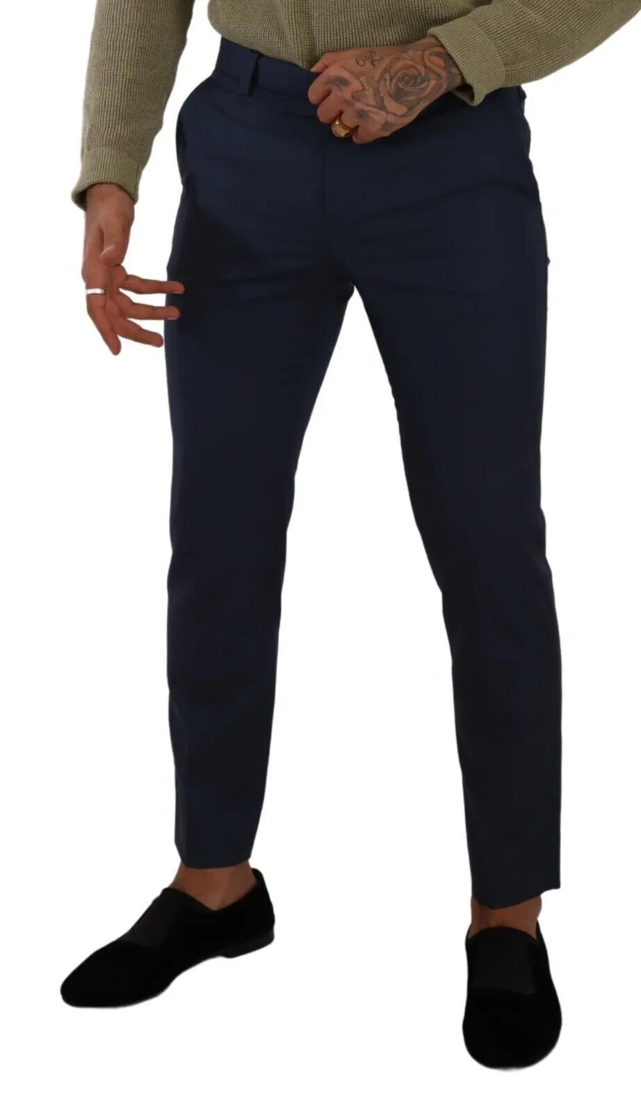 Elegant Dark Blue Slim-Fit Dress Pants sold by Louxly product image thumbnail 4