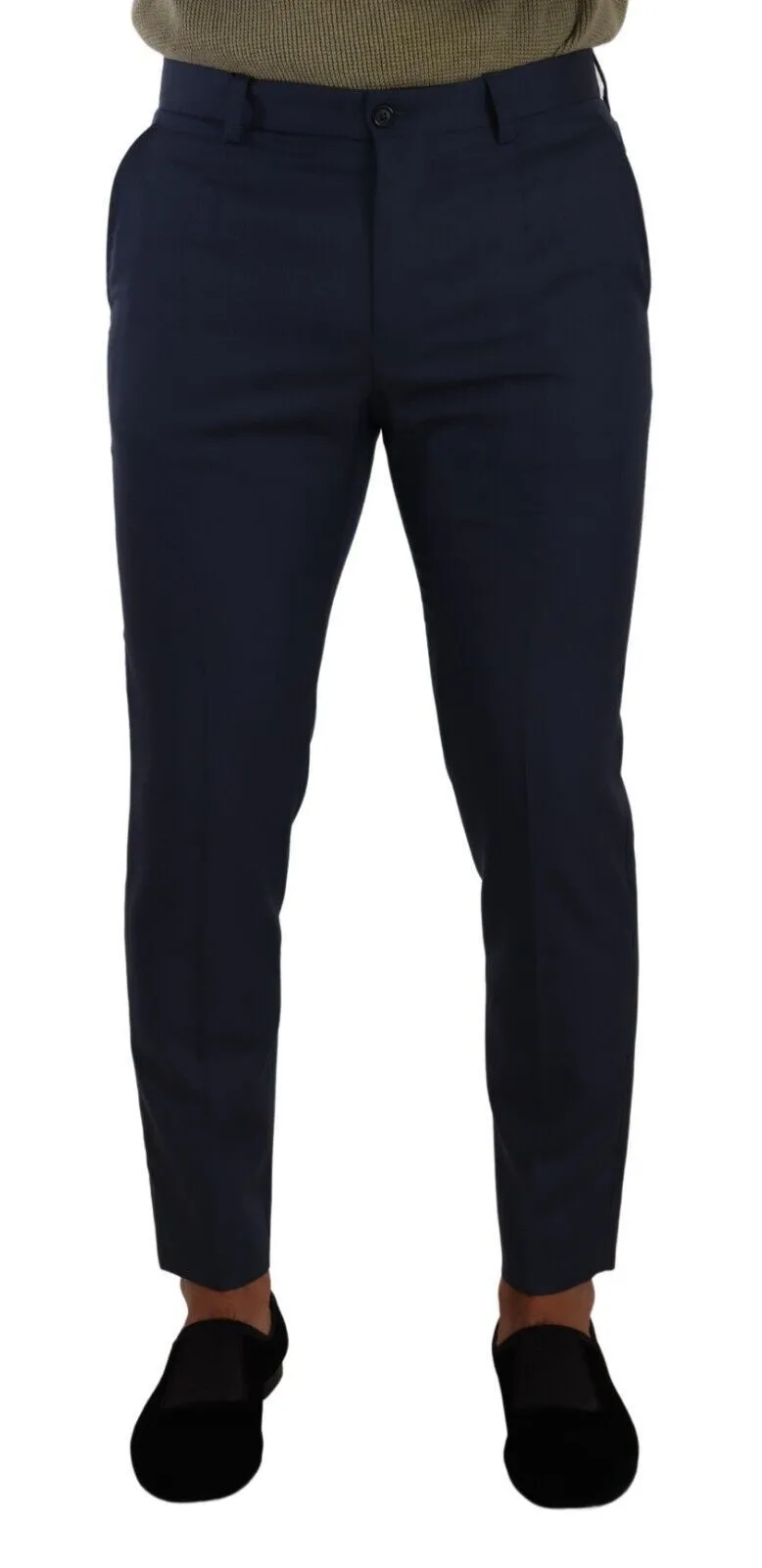 Elegant Dark Blue Slim-Fit Dress Pants sold by Louxly
