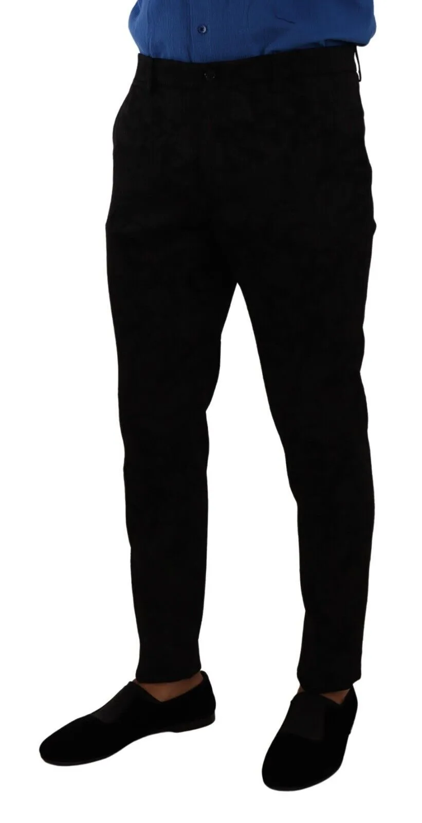 Elegant Slim Fit Dress Pants in Black Brocade sold by Louxly product image thumbnail 2