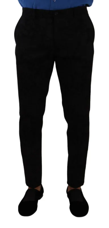 Elegant Slim Fit Dress Pants in Black Brocade sold by Louxly