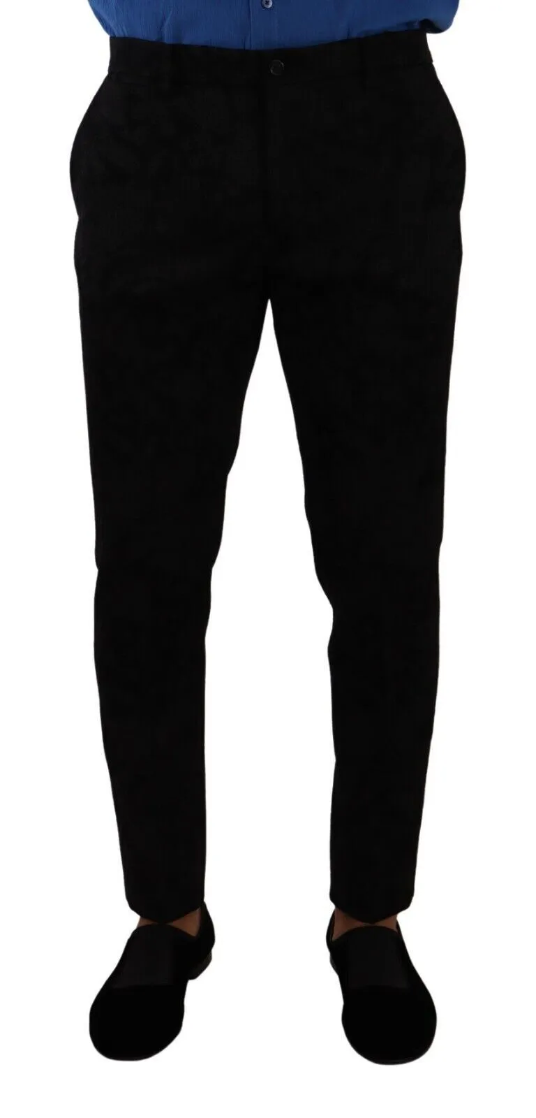 Elegant Slim Fit Dress Pants in Black Brocade sold by Louxly