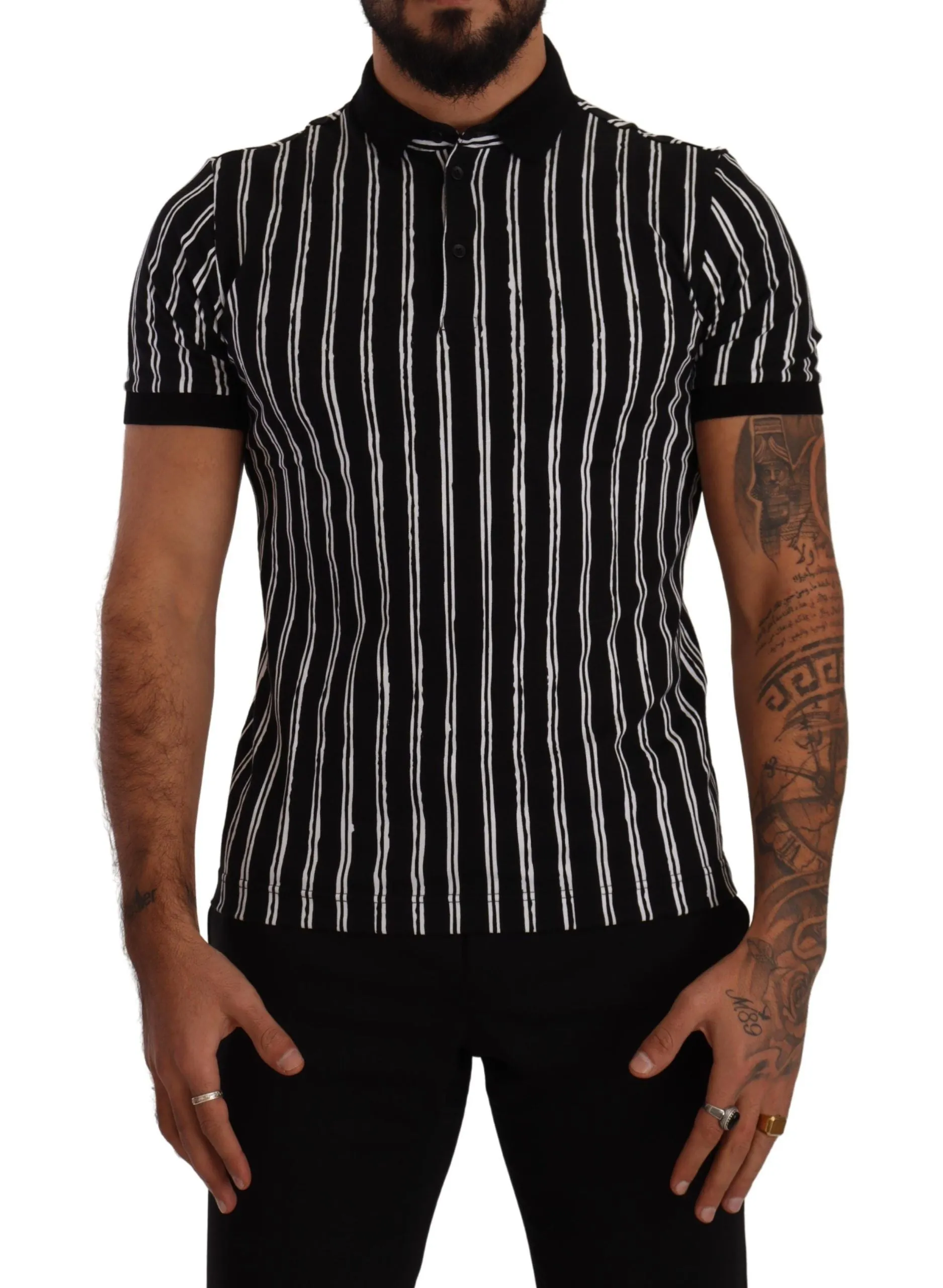 Elegant Striped Polo T-Shirt in Black sold by Louxly product image thumbnail 2