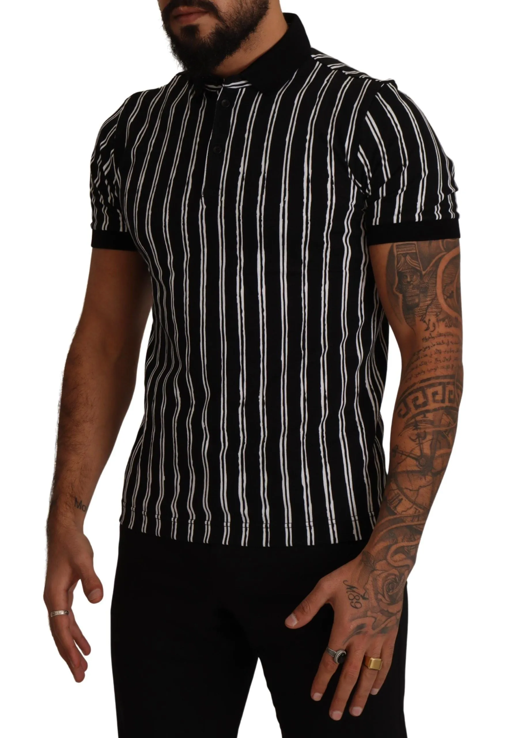 Elegant Striped Polo T-Shirt in Black sold by Louxly product image thumbnail 3