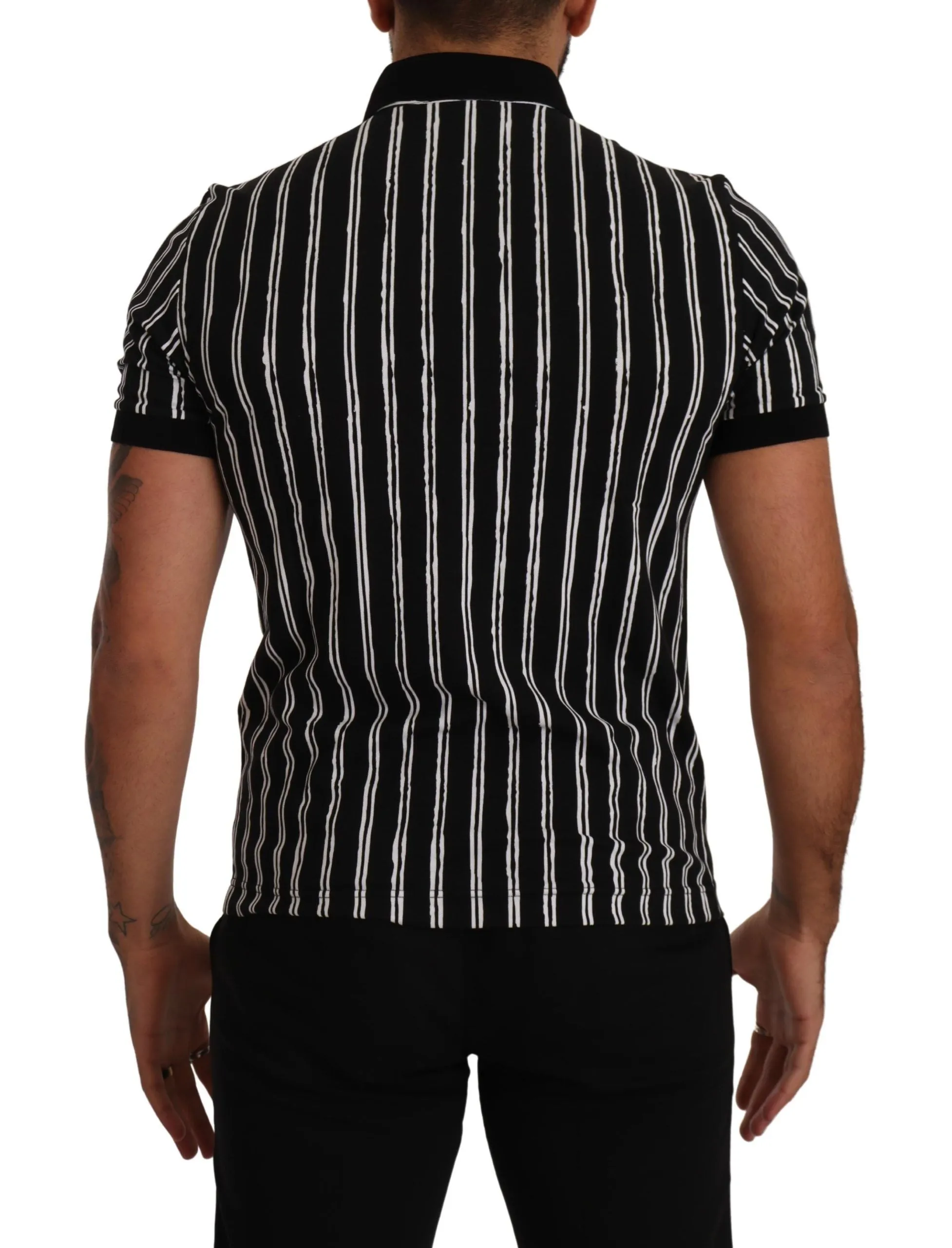 Elegant Striped Polo T-Shirt in Black sold by Louxly product image thumbnail 4