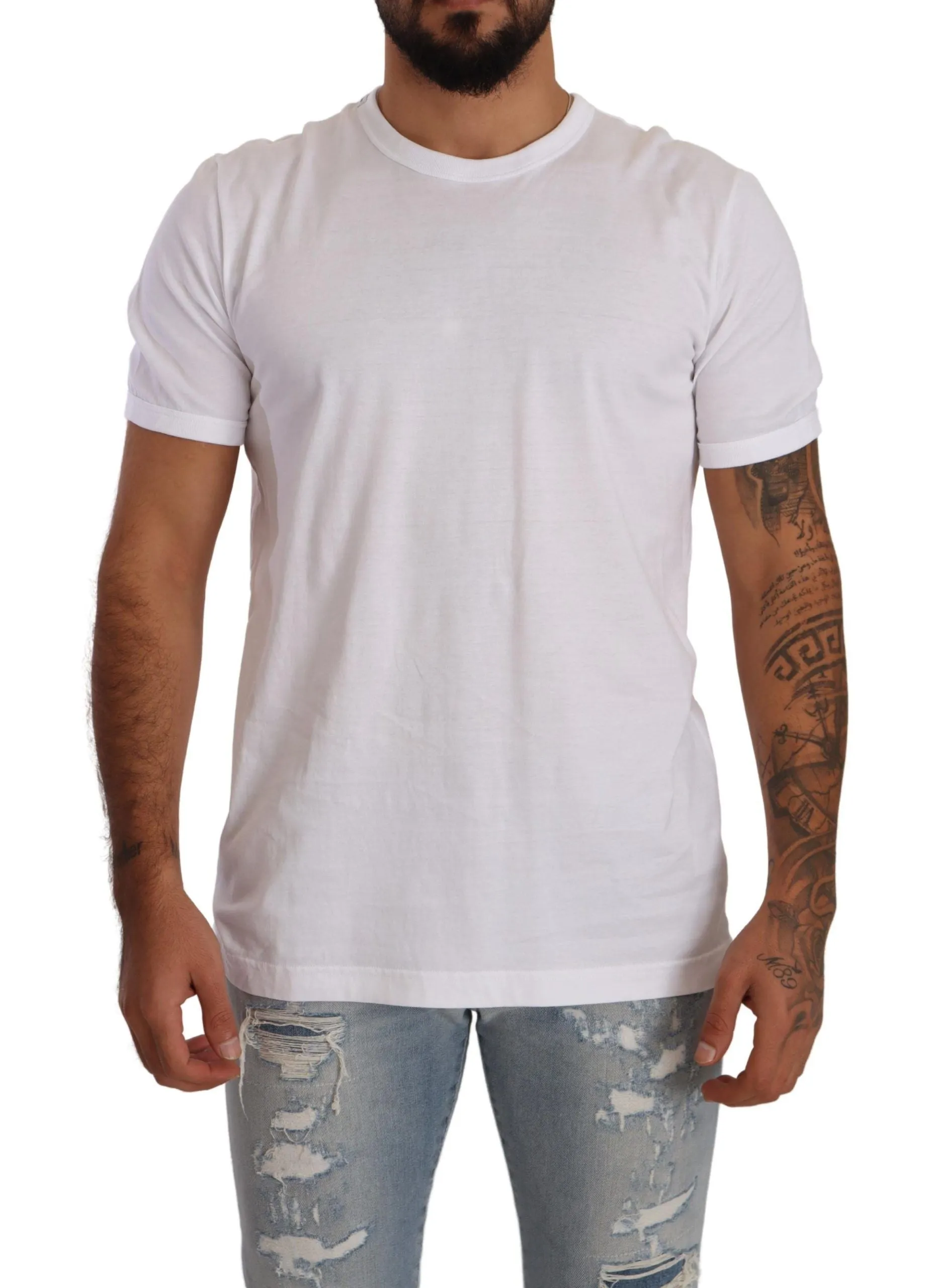 Elegant White Cotton Crewneck Tee sold by Louxly