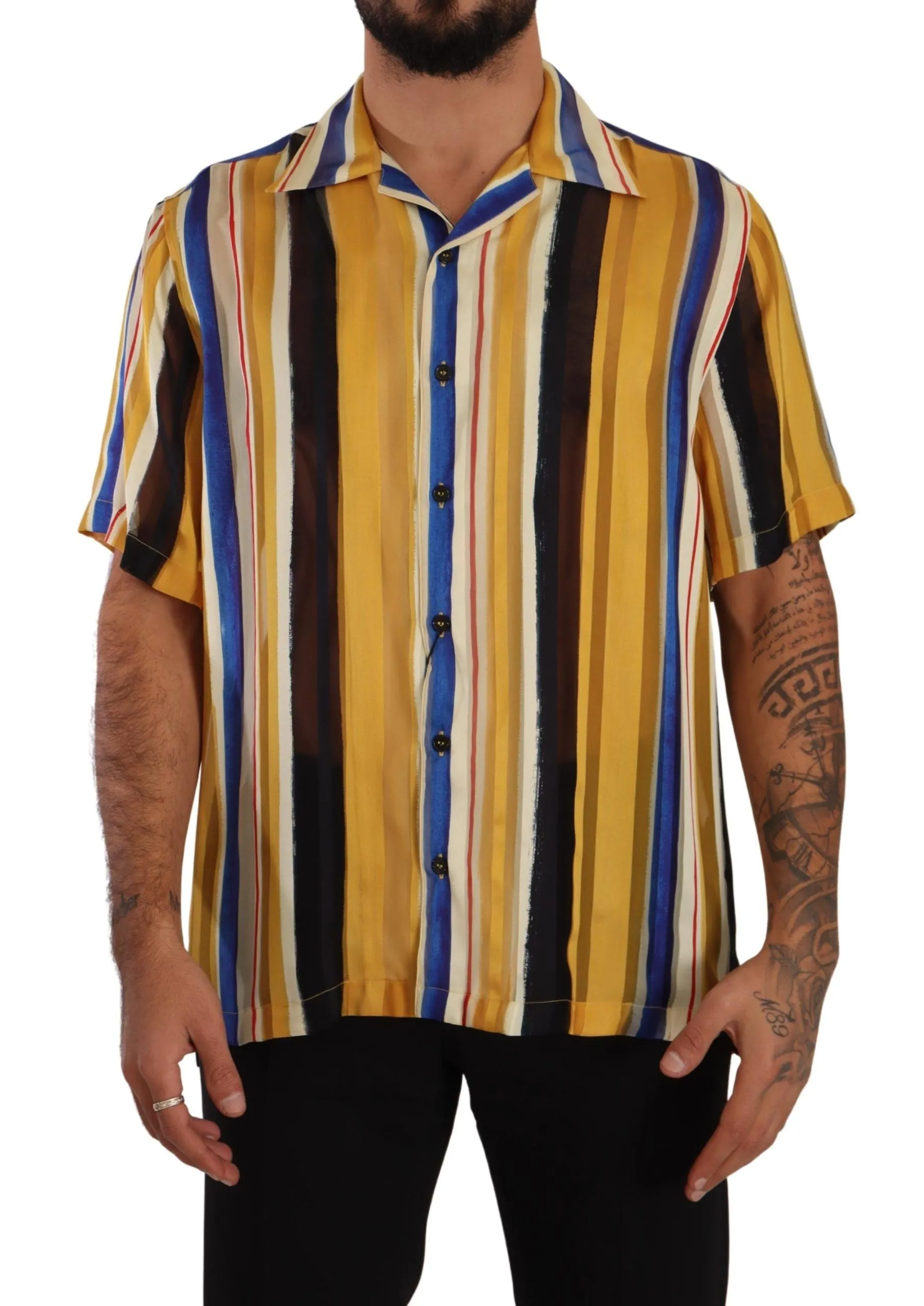 Yellow Striped Silk-Blend Men's Shirt sold by Louxly