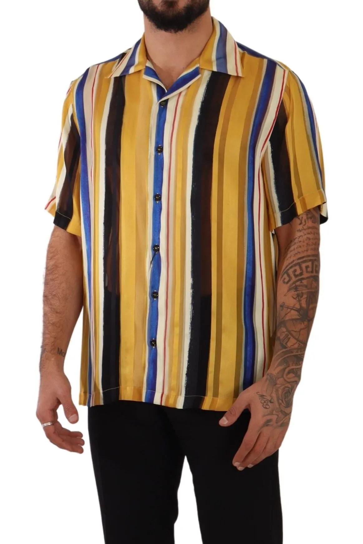 Yellow Striped Silk-Blend Men's Shirt sold by Louxly product image thumbnail 5