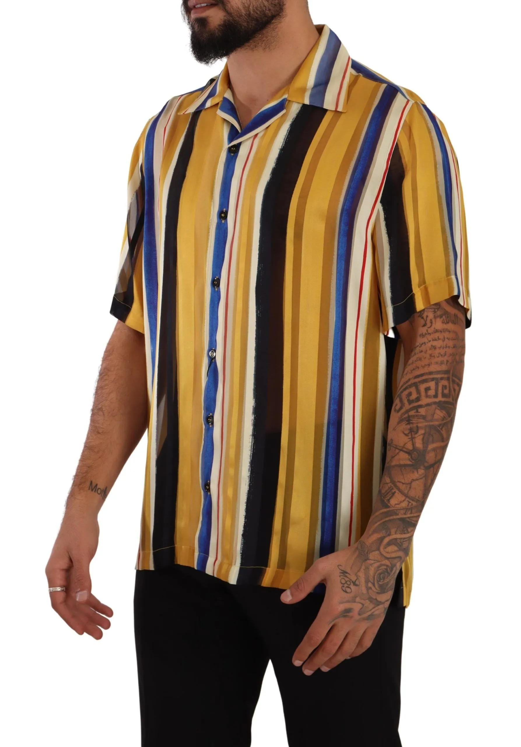 Yellow Striped Silk-Blend Men's Shirt sold by Louxly product image thumbnail 2