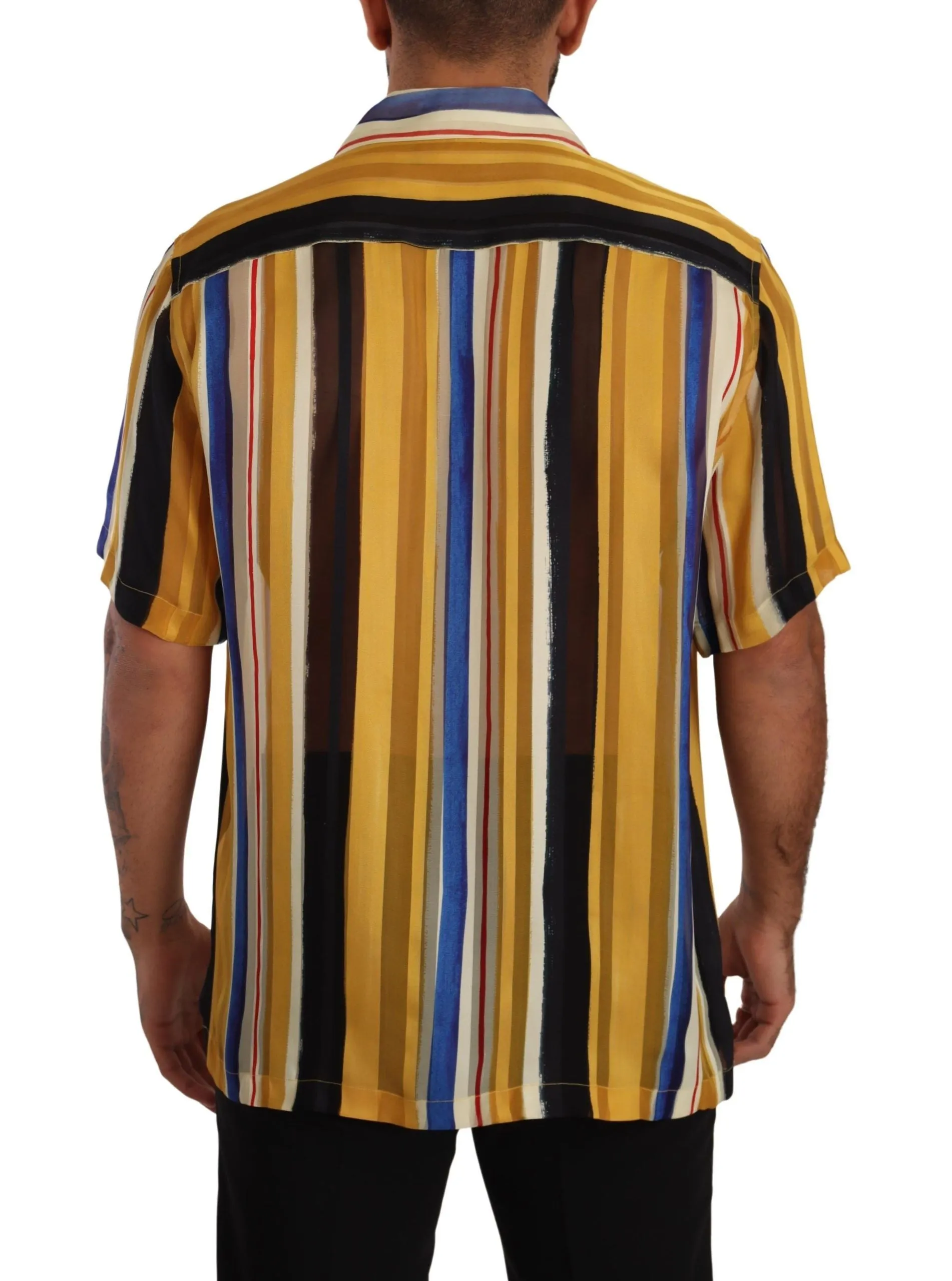 Yellow Striped Silk-Blend Men's Shirt sold by Louxly product image thumbnail 3