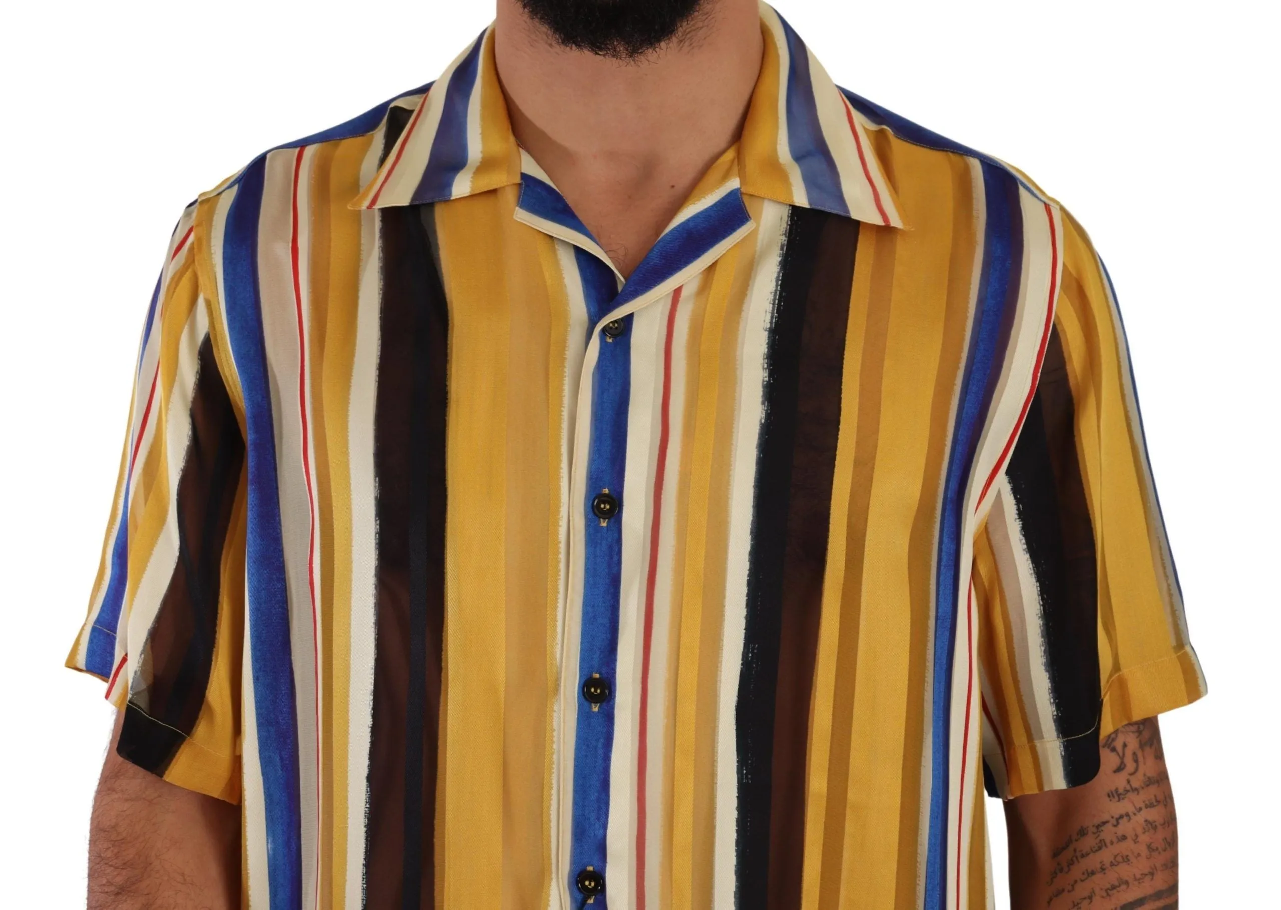 Yellow Striped Silk-Blend Men's Shirt sold by Louxly product image thumbnail 4