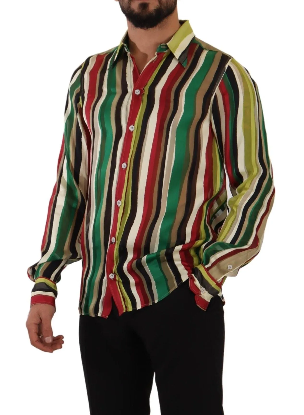Elegant Multicolor Striped Silk Blend Shirt sold by Louxly product image thumbnail 5