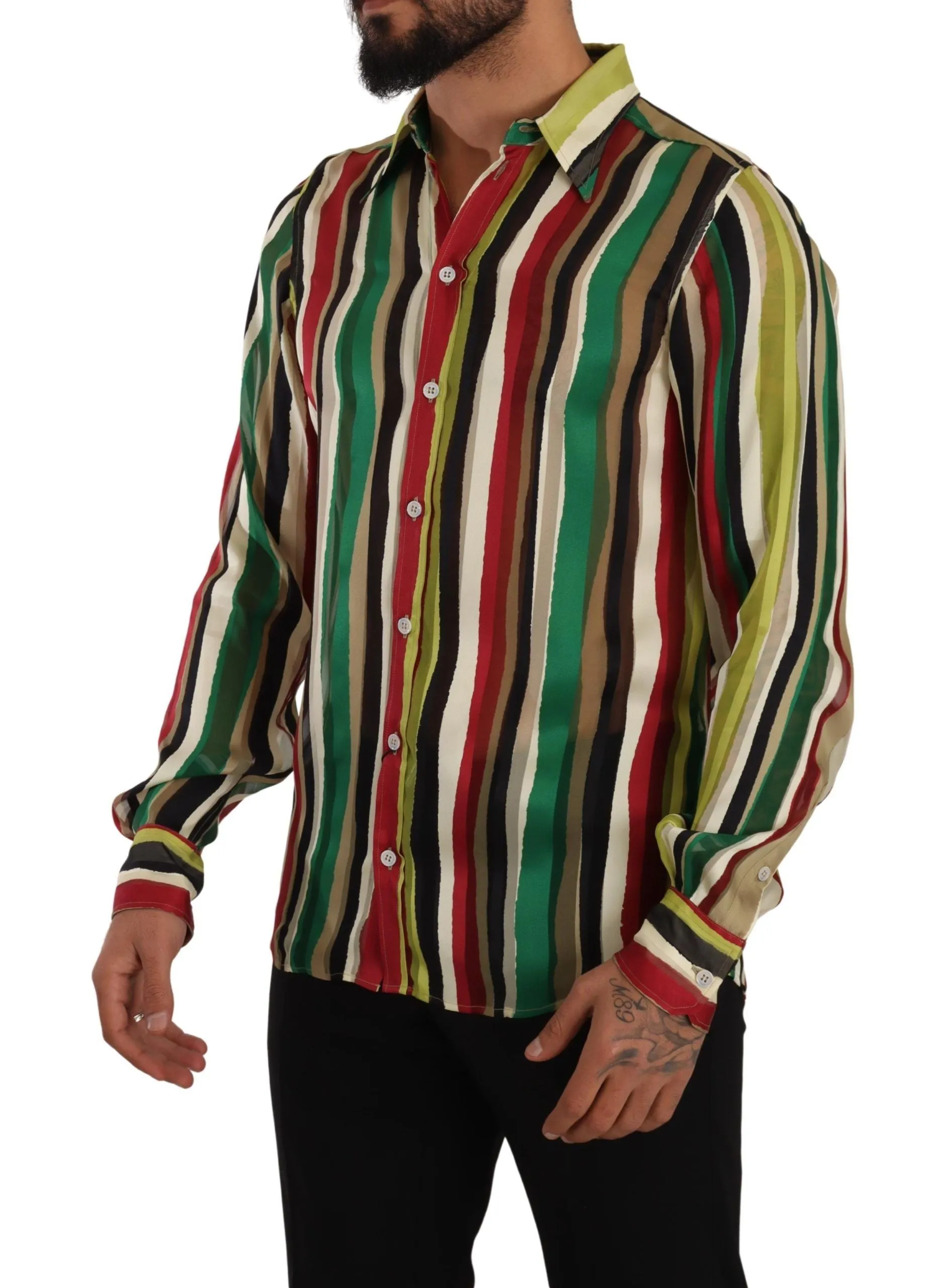 Elegant Multicolor Striped Silk Blend Shirt sold by Louxly product image thumbnail 2