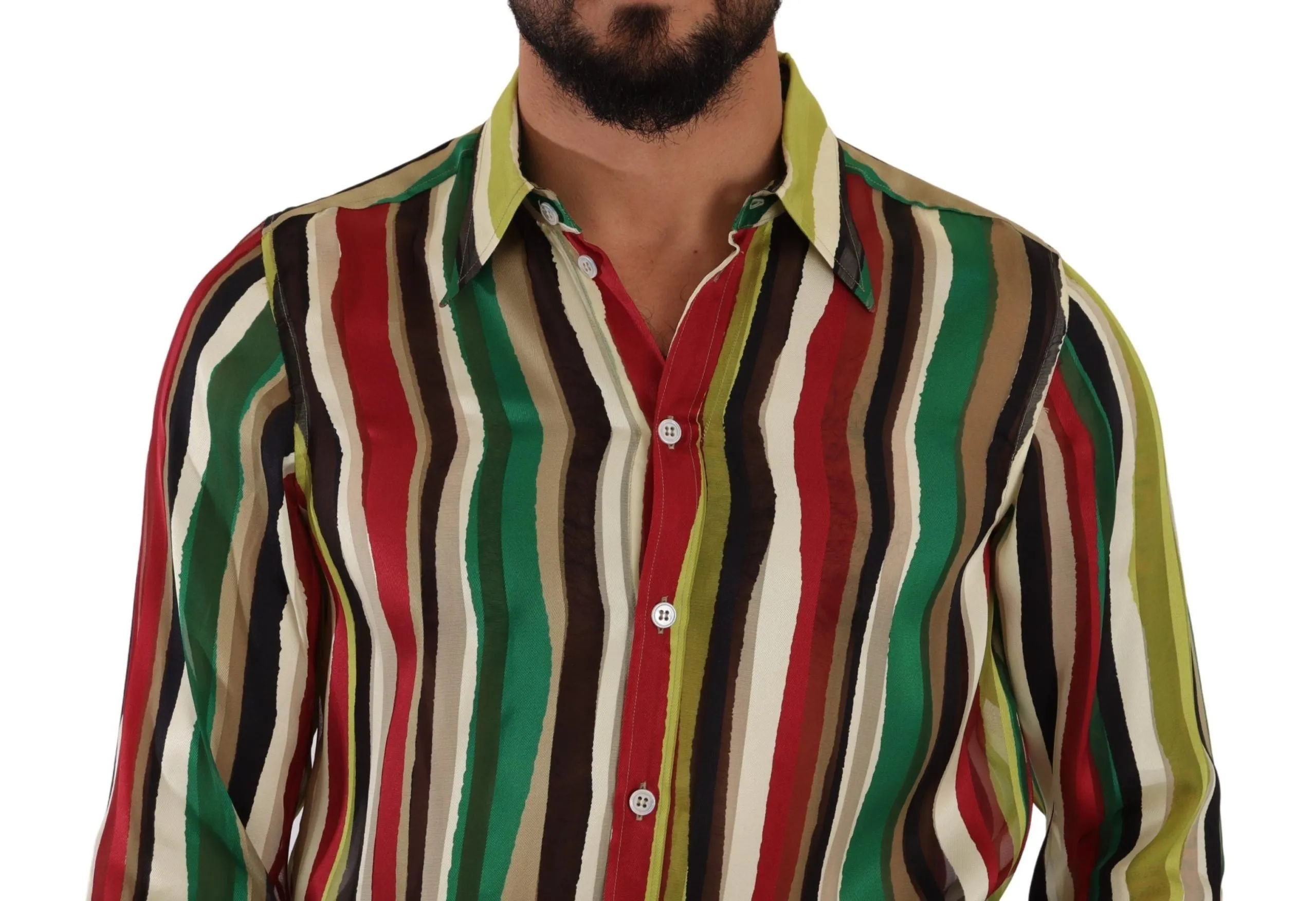 Elegant Multicolor Striped Silk Blend Shirt sold by Louxly product image thumbnail 4