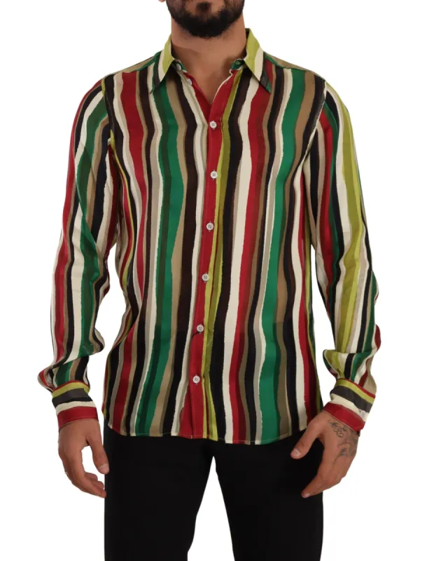 Elegant Multicolor Striped Silk Blend Shirt sold by Louxly