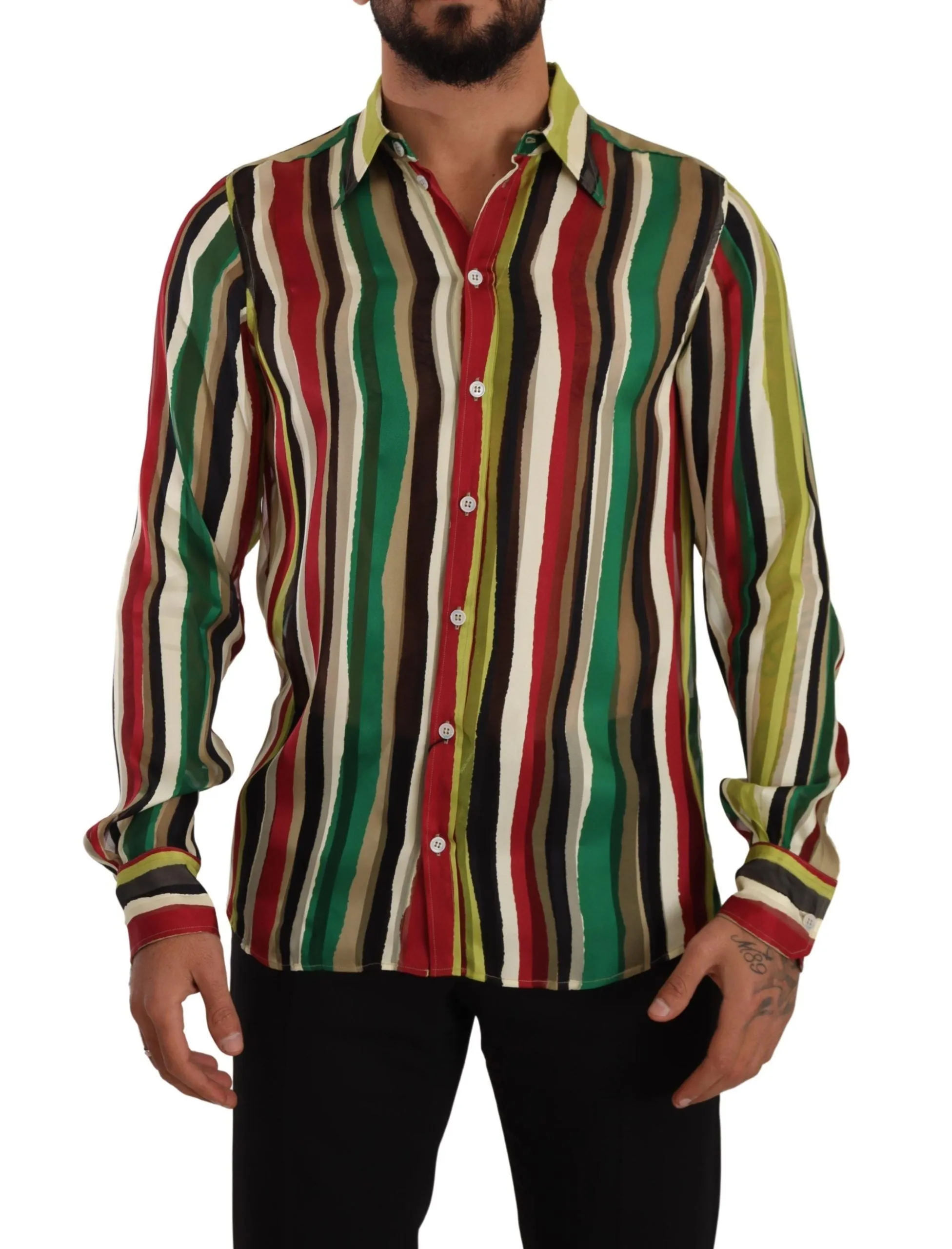 Elegant Multicolor Striped Silk Blend Shirt sold by Louxly