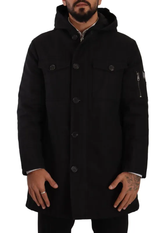 Elegant Black Parka Hooded Jacket sold by Louxly