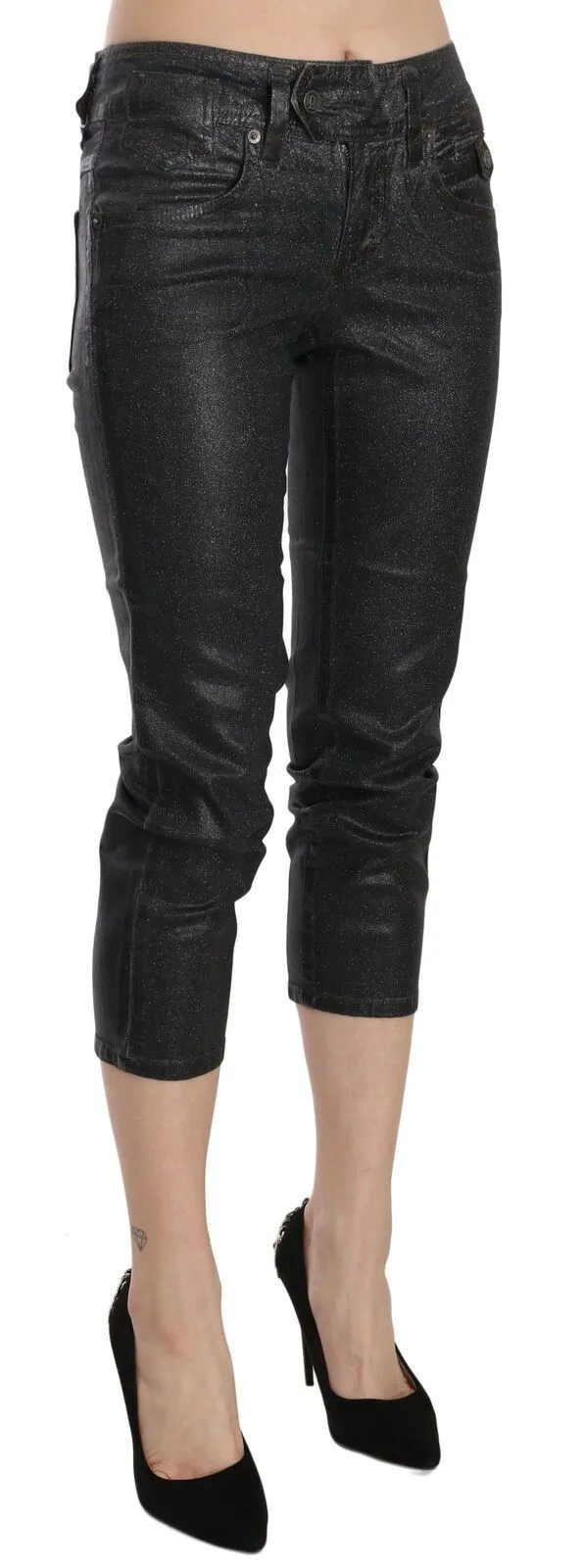 Chic Black Mid Waist Cropped Jeans sold by Louxly product image thumbnail 2