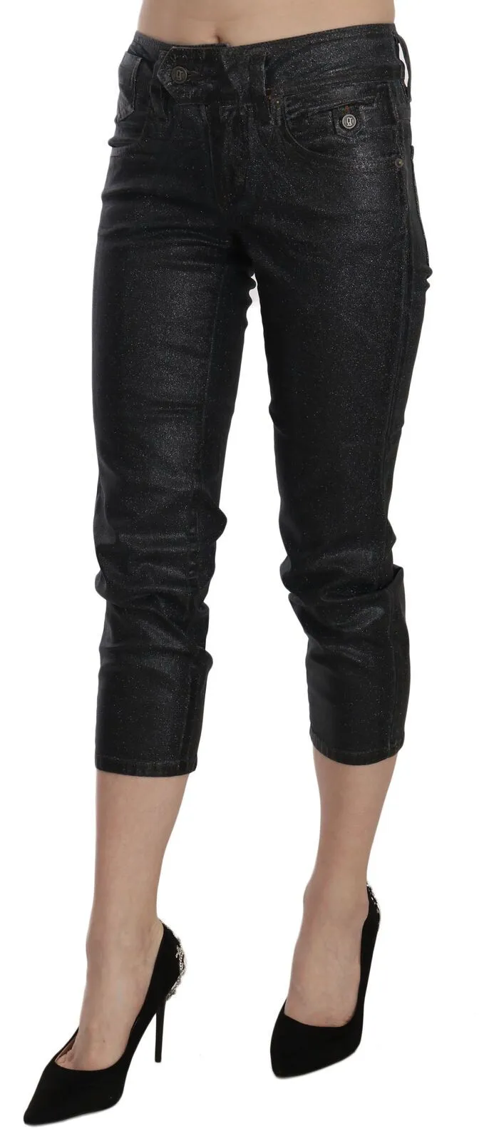 Chic Black Mid Waist Cropped Jeans sold by Louxly product image thumbnail 3