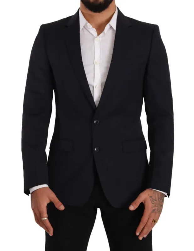 Sleek Navy Martini Slim Fit Wool Blazer sold by Louxly