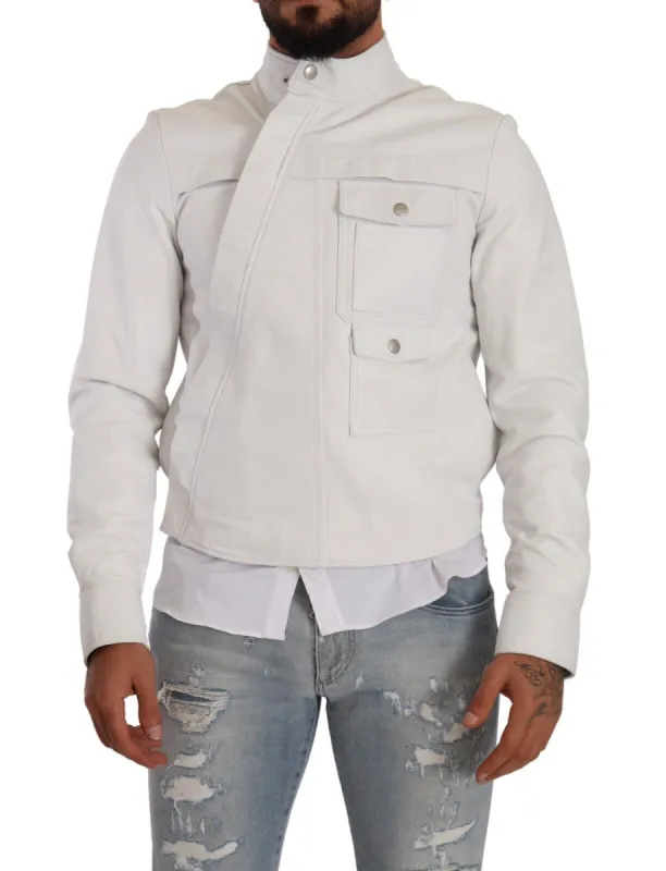 Exquisite White Leather Biker Jacket sold by Louxly