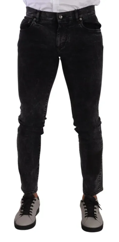 Sleek Slim-Fit Designer Jeans in Black Gray sold by Louxly
