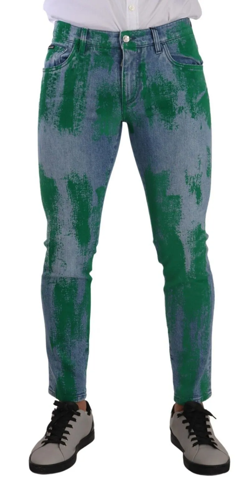 Chic Skinny Denim Jeans in Blue Green Wash sold by Louxly
