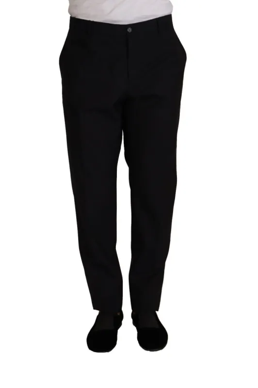 Elegant Dark Blue Wool Silk Tuxedo Trousers sold by Louxly
