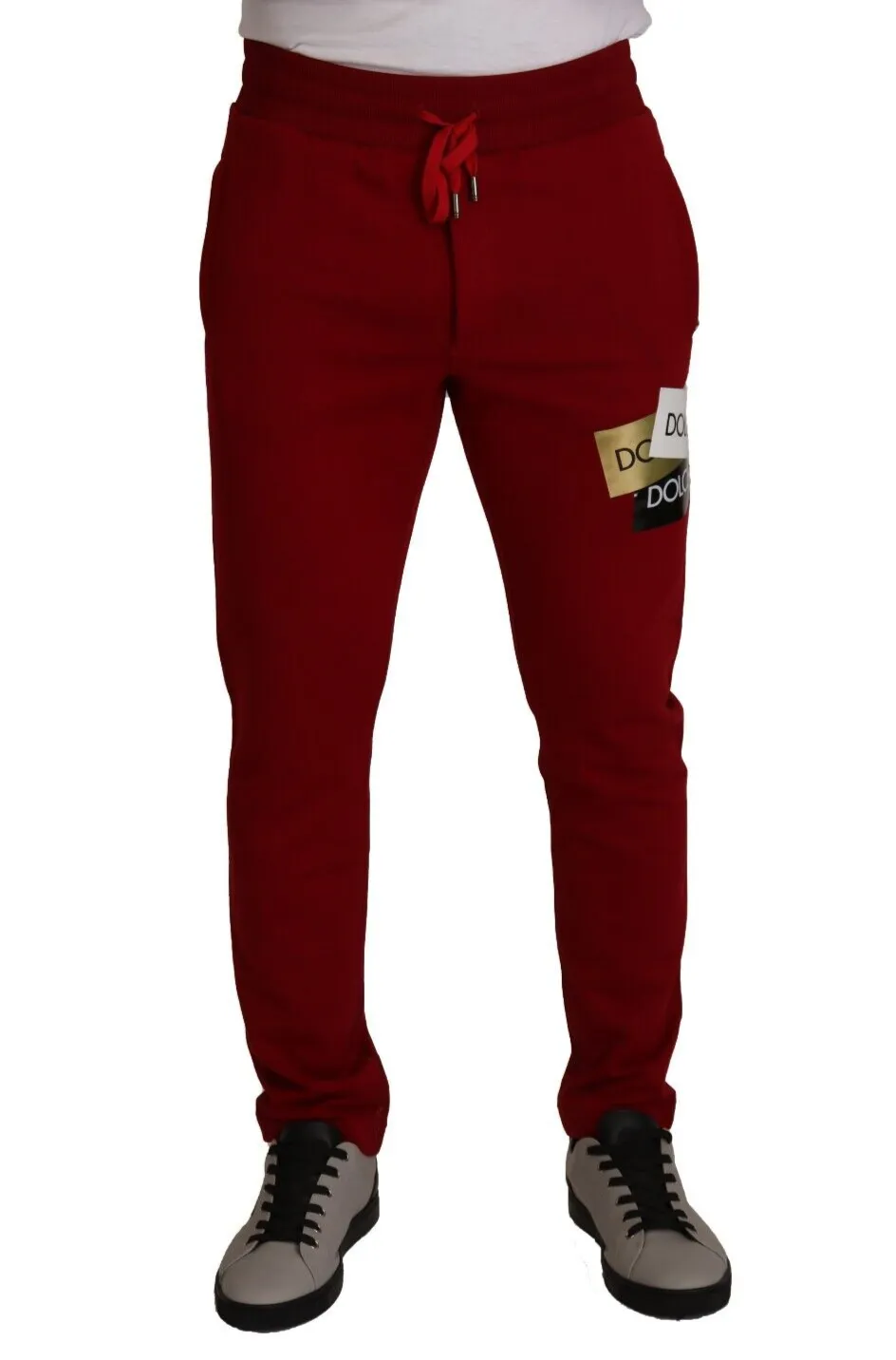 Elegant Red Jogging Pants with Drawstring Closure sold by Louxly