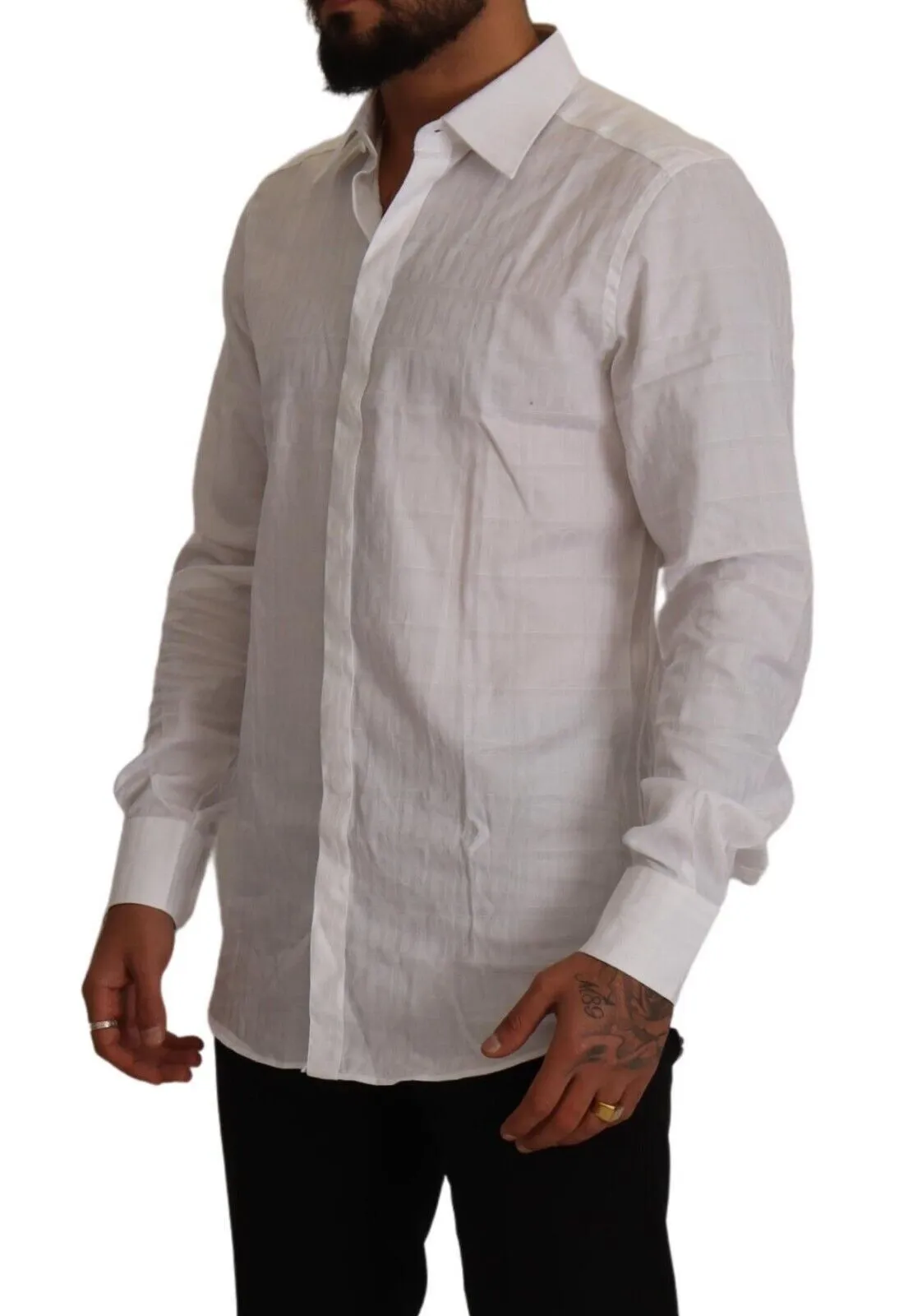 Elegant White Cotton Dress Shirt - Slim Fit sold by Louxly product image thumbnail 4
