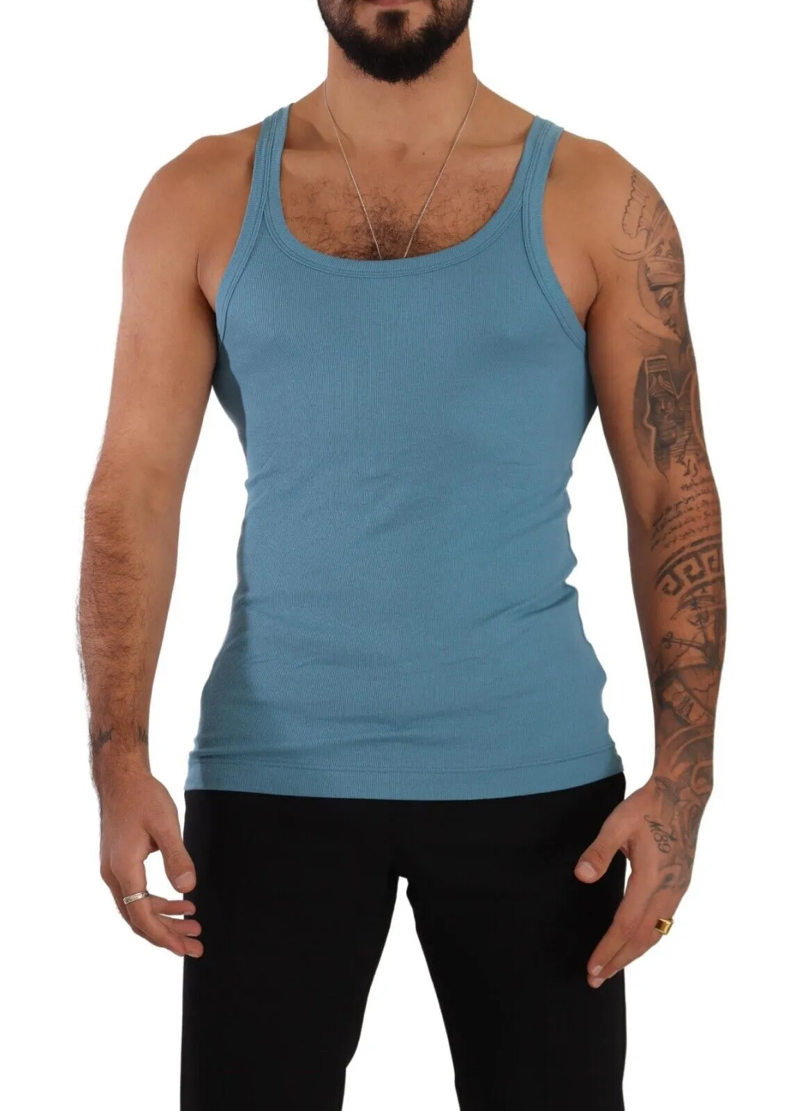 Elegant Blue Round Neck Tank Top sold by Louxly