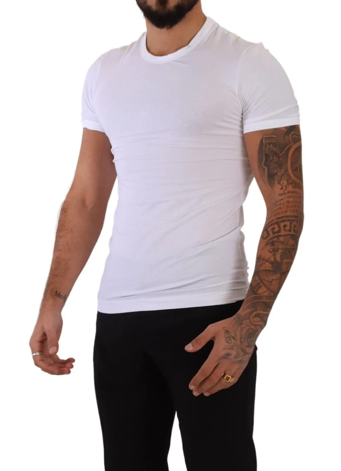 Elegant White Cotton Blend Round Neck Tee sold by Louxly product image thumbnail 5