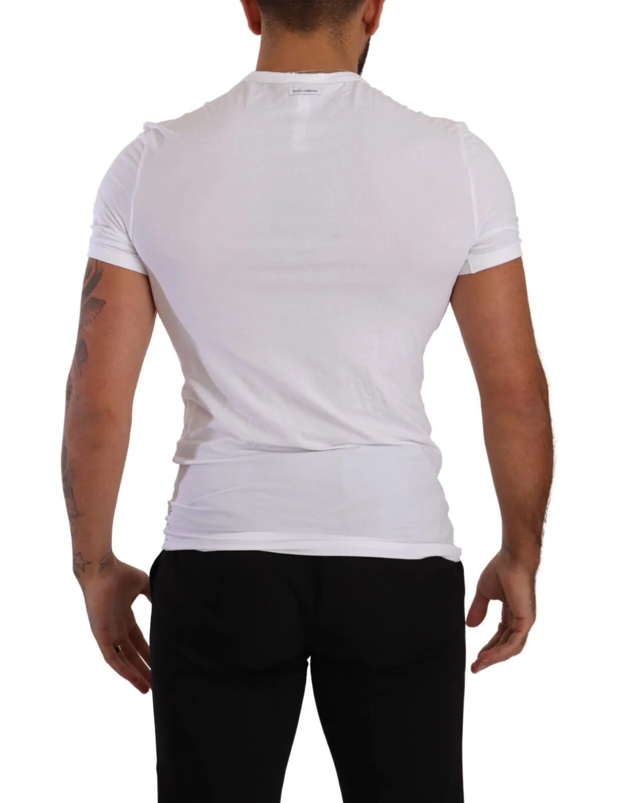 Elegant White Cotton Blend Round Neck Tee sold by Louxly product image thumbnail 3