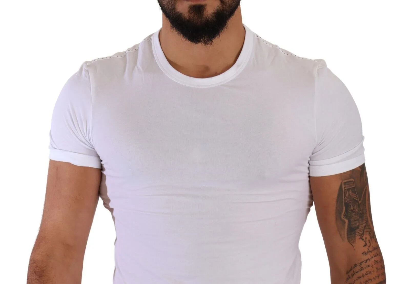 Elegant White Cotton Blend Round Neck Tee sold by Louxly product image thumbnail 4