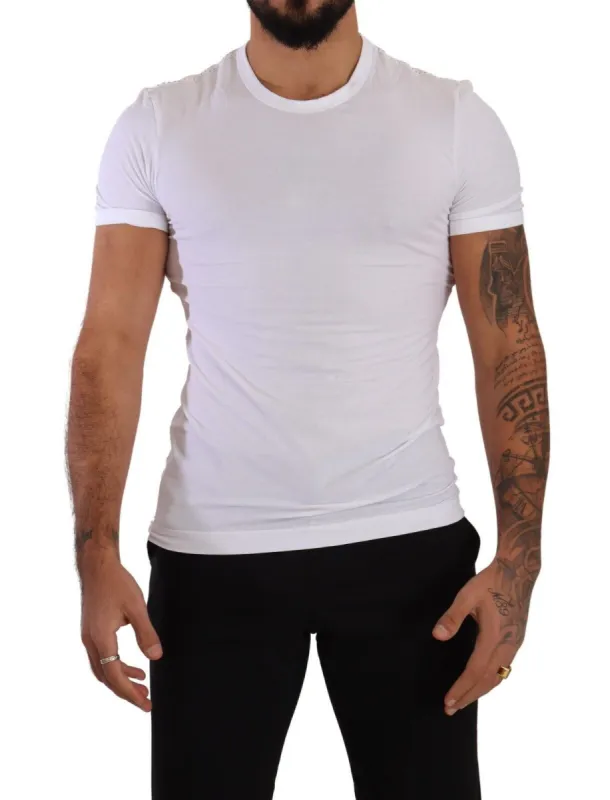 Elegant White Cotton Blend Round Neck Tee sold by Louxly