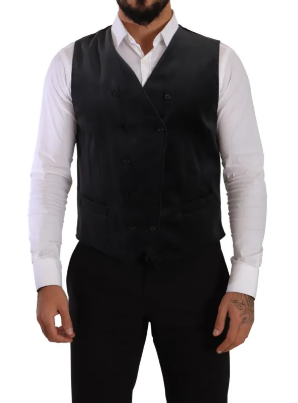 Elegant Grey Double-Breasted Dress Vest sold by Louxly