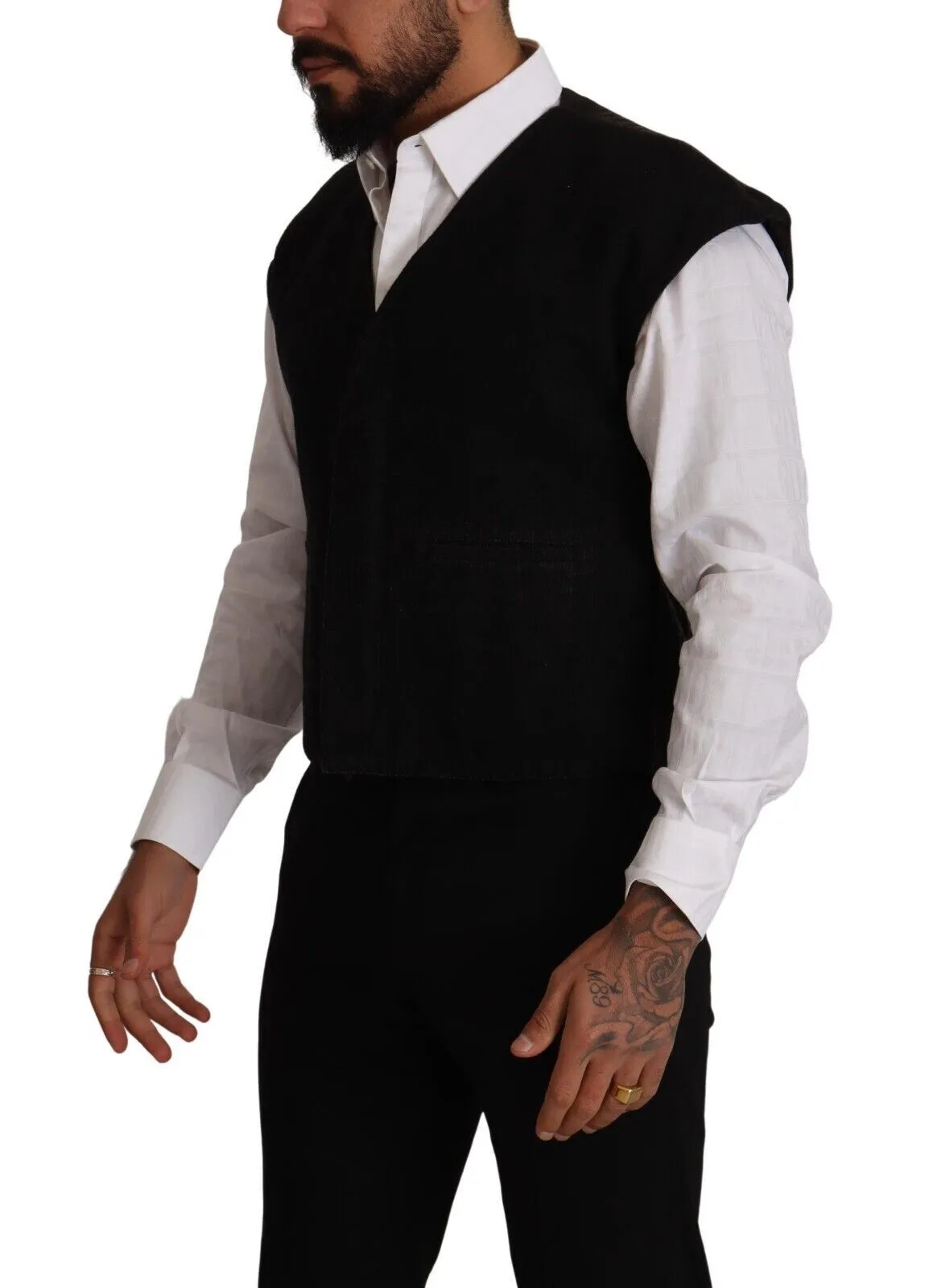 Elegant Black Wool Cotton Dress Vest sold by Louxly product image thumbnail 2