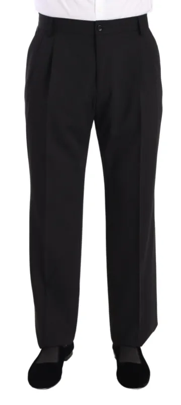Elegant Black Wool Tuxedo Trousers sold by Louxly