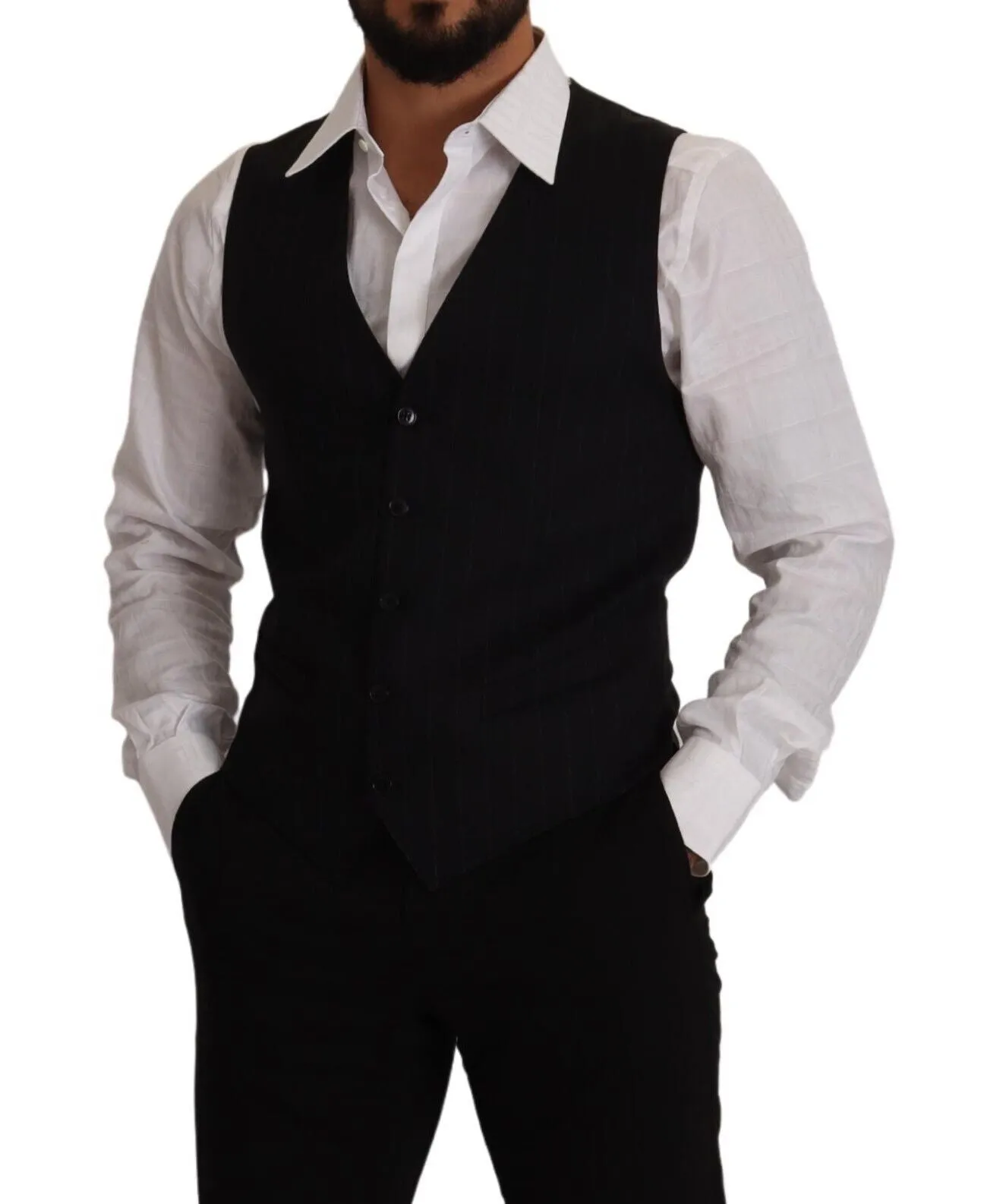 Elegant Blue Striped Dress Vest sold by Louxly product image thumbnail 4