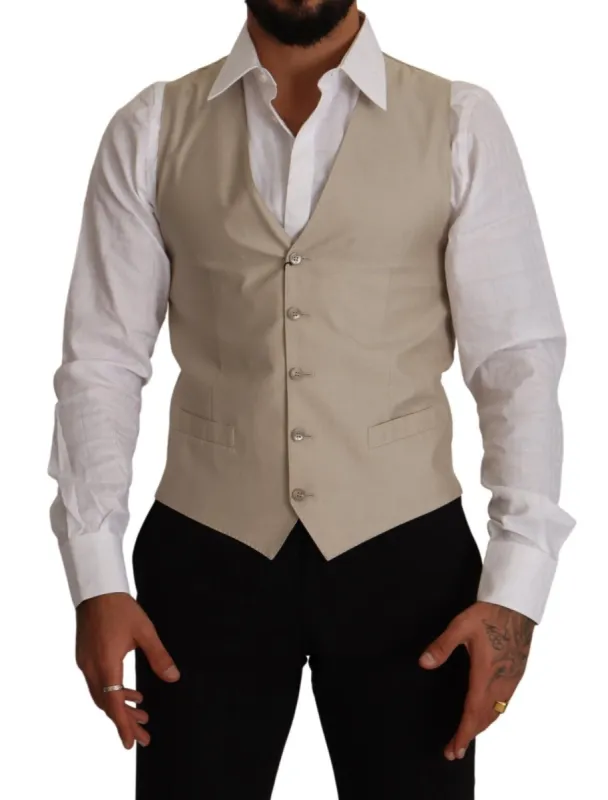 Beige Cotton Silk Formal Dress Vest sold by Louxly