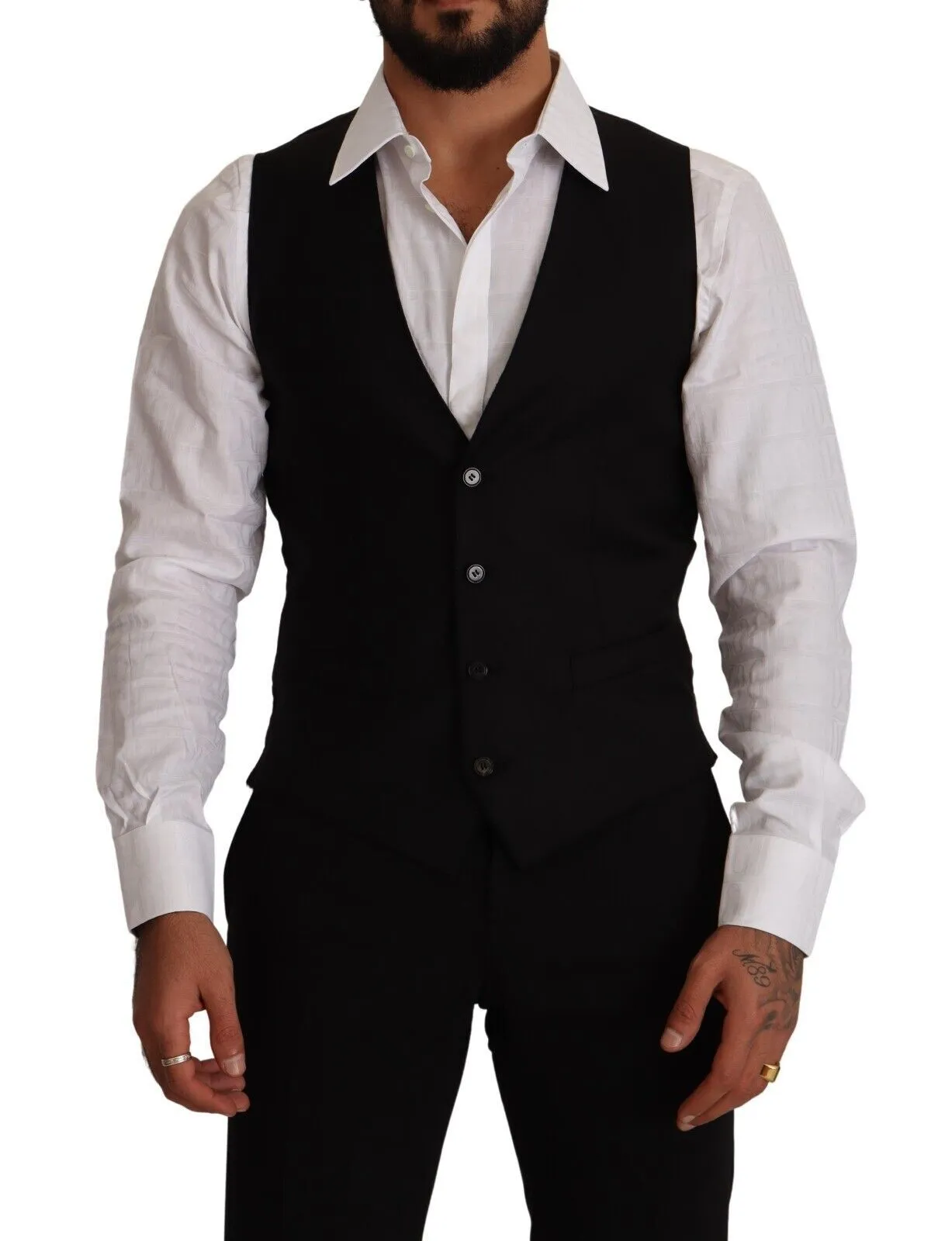Elegant Black Virgin Wool Dress Vest sold by Louxly product image thumbnail 4