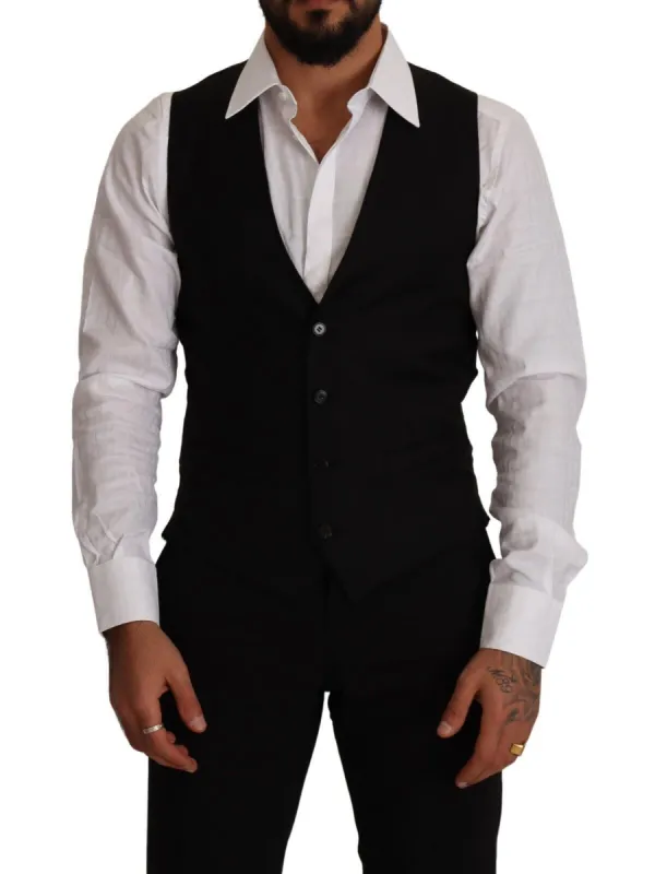 Elegant Black Virgin Wool Dress Vest sold by Louxly