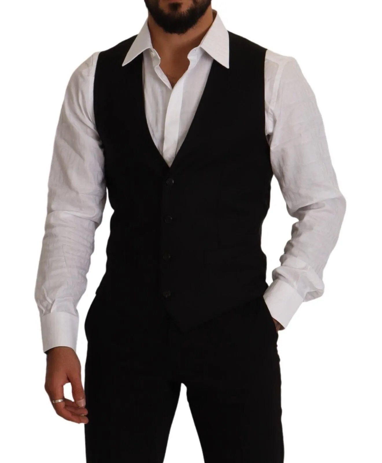 Elegant Black Virgin Wool Dress Vest sold by Louxly product image thumbnail 5