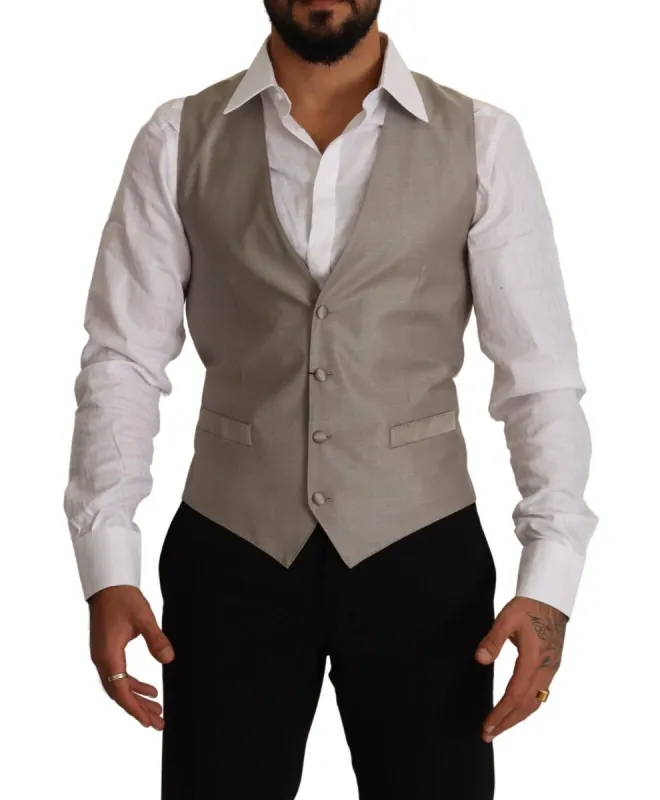Elegant Single Breasted Dress Vest in Beige sold by Louxly